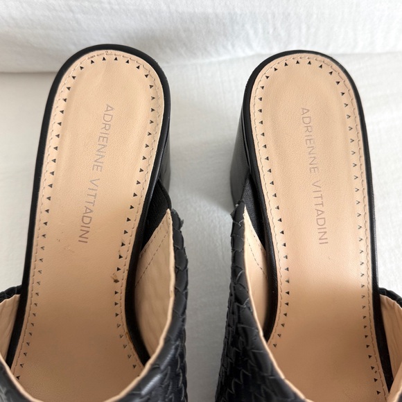 ADRIENNE VITTADINI BLACK BRAIDED LEATHER HIGH HEEL MULE SANDALS - Picture 3 of 8